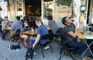 Eating outside in Williamsburg, Brooklyn